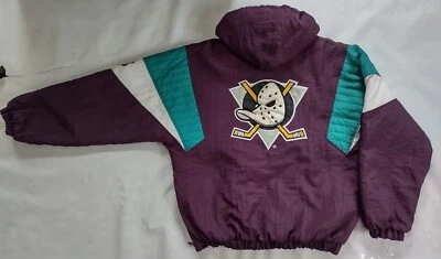 VINTAGE STARTER ANAHEIM MIGHTY DUCKS 1/2 ZIPP HOODED PULLOVER WINTER JACKET SZ M - Image 1 of 4