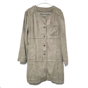J. Jill Soft Faux Suede Jacket Taupe Long Pockets Neutral Women's Size Medium  - Picture 1 of 7