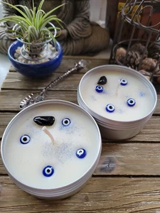 Evil Eye Sojabohnenkerze Duftkerze Geschenk zum Schutz Dose Kristallkerze 4 Unzen H - Bild 1 von 5
