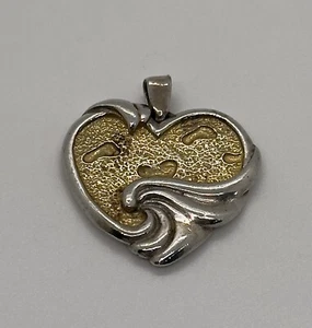 Sterling Silver Heart Pendant Footprints Two Tone Gold Plate - Picture 1 of 4