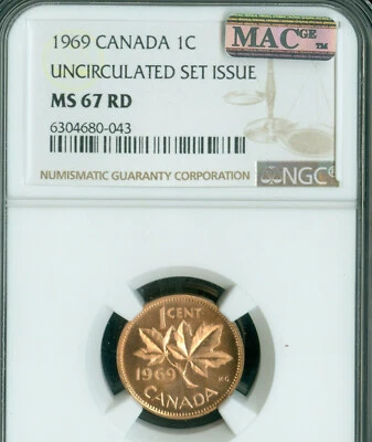 1969 CANADA CENT NGC MS67 RD PQ 2ND FINEST GRADED & MAC SPOTLESS * - Image 1 of 4