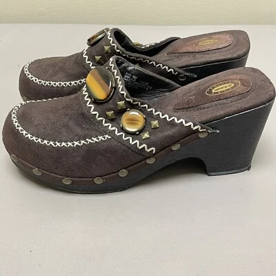 Dr Scholls Applaud Clogs Y2K Chunky Platform Shoes Women 9 Brown Slip On Studded - Image 1 of 4