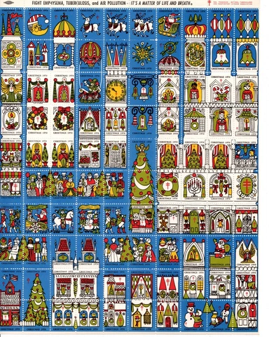 US WX242, 1970 Christmas Seals, Perf. 12 1/2, Pane of 100 Cover