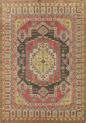 Alfombra grande india kazaja artesanal verde anudada a mano artesanía 9x12 pies Foto 1 de 4