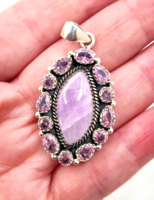Statement Kunzite & Amethyst Sterling Silver Pendant, Purple Gems - Image 1 of 4