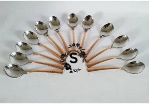 6.3 inch Copper Stainless Steel Flatware Silverware 12 Piece Western Spoon Set - Picture 1 of 6