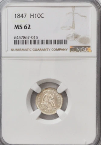 1847 H10c Seated Liberty Silver Half Dime Philadelphia NGC MS62 Cover