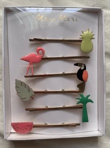 Meri Meri Tropical Hair Bobby Pins Riegel 6er Set NEU Flamingo Palm Toucan - Bild 1 von 2