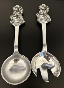 Sheridan Imports Silver Rabbit Bunny Serving Utensils Large Spoon Fork - Picture 1 of 4