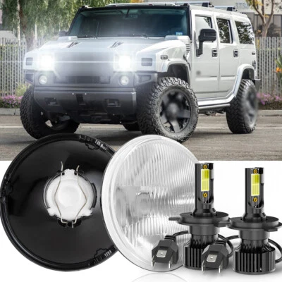 For Hummer H2 2003-2009 Pair 7" inch Sealed Round LED Headlights High Low Beam - Image 1 of 4