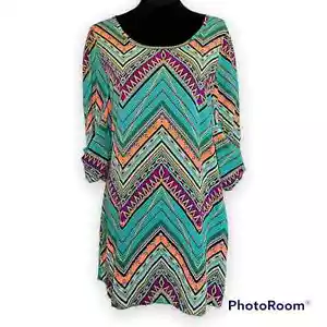 Stylebook | Colorful Chevron Twist Sleeve Shift Dress - Picture 1 of 5