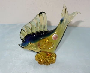 Original Murano  Glas  Figur Fisch blau-bernstein, mit Aufkleber  60/70er Jahre - Picture 1 of 5