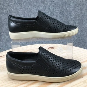 ECCO Shoes Womens 37 Soft 7 Laser Cut Slip On Sneakers Black Leather Casual - Picture 1 of 14