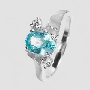 White Gold Plated Rings Blue Zircon Oval Rare 1.30Ct 925 Sterling Silver Size 6 - Picture 1 of 8