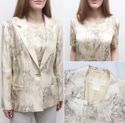 Womens ESCADA by Margaretha Ley Silk Snow Tiger Suit Jacket Blazer + Blouse 40 M - Image 1 of 4