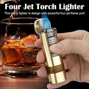 4 Jet Flame Zigarrenfeuerzeug mit Zigarrenständer Winddichtes Feuerzeug - Bild 1 von 26