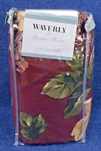 Waverly Garden Room Maroon Rose Floral Manor 100% Cotton Twin Bed Skirt Ruffle - Picture 1 of 3