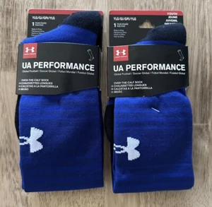 Under Armour UA Performance Soccer Socks OTC Youth Size L Royal Blue YLG 2 Pairs - Picture 1 of 4