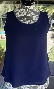Navy Blue Sleeveless Layered Dressy Blouse New StellaLuce Sz XL - Picture 1 of 3