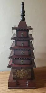 Vintage japanische Holz Pagode geformt große Schmuckschatulle 24" hoch - Bild 1 von 11