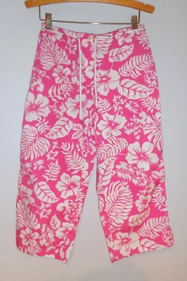 LAUREN RALPH LAUREN Barbie pink & white Hawaiian print cotton crop pants size 8 - Image 1 of 4