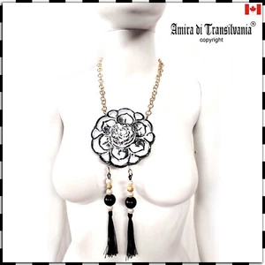 Necklace Women Fine Jewelry Vintage Style Brutalist Pendant White Peony Peonia - Picture 1 of 24