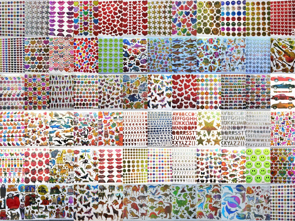 Hologramm Sticker Stickerbögen 1 Bogen Buschstaben, Tiere, Sterne, Herzen usw. - Bild 1 von 1