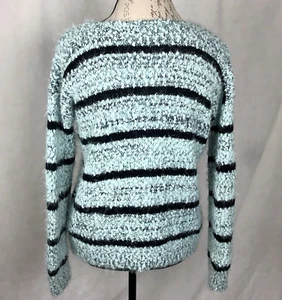 Forever 21 Women's Sweater Sz Small Knit Striped Boucle Light Blue & Black EUC! - Picture 1 of 7