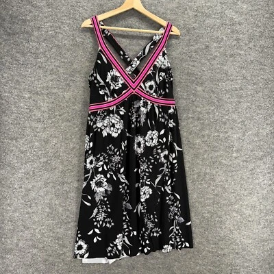 INC International Concepts 女式 L 大号黑色花卉转变 Midi V 领连衣裙 — 第 1/4 张图片