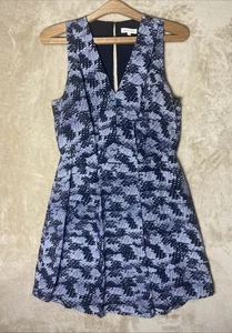 Rebecca Taylor Dress 8 Fit-Flare Storm Silk Printed sheath gray black open back - Picture 1 of 13