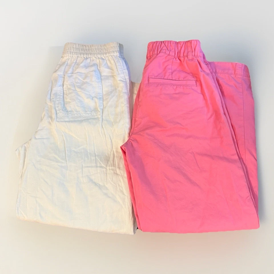 J. Lote de 2 Pantalones Crewcuts Niñas Talla 12 Rosa Algodón Pierna Ancha y Lino Blanco Crewcuts Foto 1 de 4
