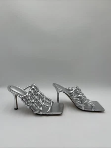 Bottega Veneta Women's Stretch High Heel Slide Sandals Silver Size 39 - Picture 1 of 5