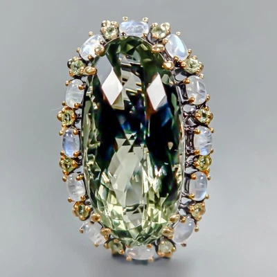 New year 70 ct+ Natural Green Amethyst Ring 925 Sterling Silver Size 8 /R434028 - Image 1 of 4