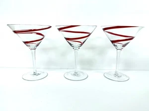 3 Pier 1 Red Ruby Swirline Stem Martini Glasses 6 1/2" - Picture 1 of 1