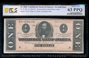 AC T-71 $1 1864 Confederate Currency CSA PCGS 63 PPQ - Picture 1 of 2