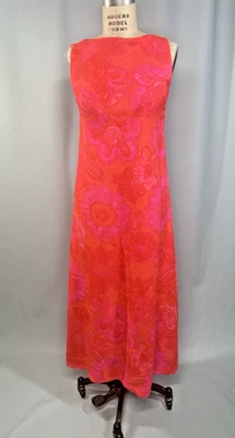 Vestido Vintage TALLA PEQUEÑA Lana Largo Clásico Psicodélico Naranja Rosa Años 60 70 MAREK Foto 1 de 4