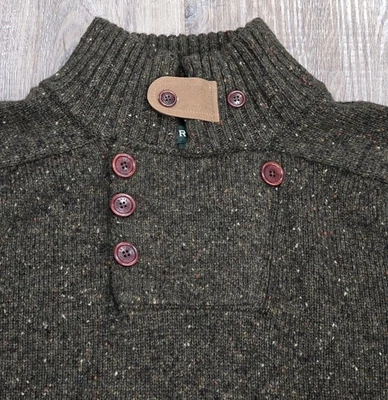 Orvis Dark Green Speckled Chunky Knit Mock Neck  Wool / Cashmere Mens XL Sweater - Image 1 of 4
