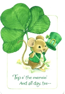 Happy St. Patrick's Day Mouse Top Hat Shamrock Wendy Hallmark Greeting Card - Picture 1 of 3
