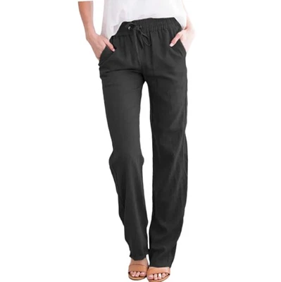 MARKENLOS Bequeme Damen Hose Weitem Bein Baggy Freizeithose Stretch Stoff Kordelzug Lang