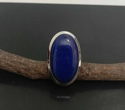 Anello in argento sterling 925 con pietre preziose naturali lapislazzuli gran... - Immagine 1 di 4