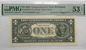 *Rare* 2003 $1 Richmond Overprint on Back Error Federal Reserve Note PMG 53 EPQ - Picture 1 of 4