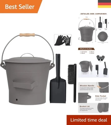 Hochwertiger, runder Kohleeimer 10L mit Schaufel und Handbesen - Ideal für Kamin - Bild 1 von 4