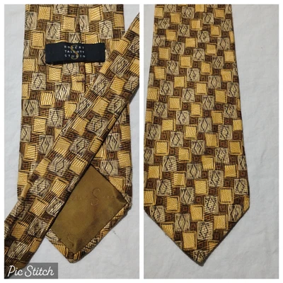 Robert Talbott Studio Tie Geometric Abstract Gold Brown Silk Made USA - Image 1 of 4