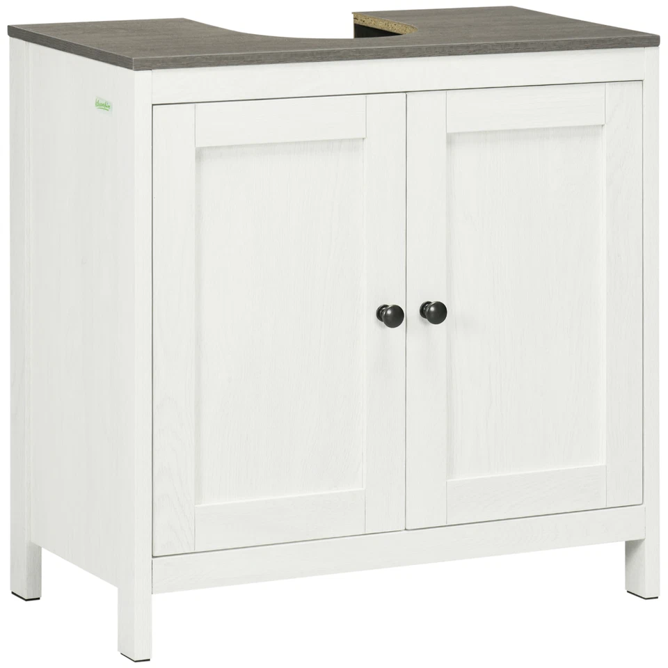 White Freestanding Bathroom Under Sink Cabinet 60x30x60cm with Adjustable Shelf - Image 1 of 4