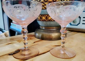 Pink Elegant Glass Central Glass Works Balda Champagne Tall Sherbet Set Stem 24 - Picture 1 of 6