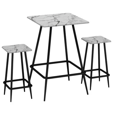 3 Piece Breakfast Bar Set Dining Table with 2 Chairs Stool For Home White Marble - Image 1 of 3