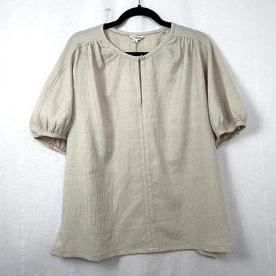 Max Studio London Top Women Sz L Oatmeal Balloon Sleeve Peep Neck Langenlook - Image 1 of 4