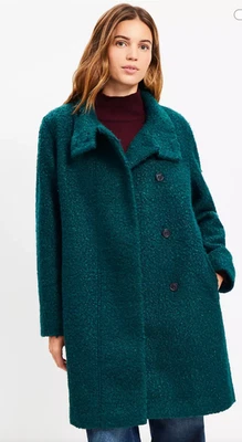 NUEVO ABRIGO CUELLO EMBUDO RIZADO PEQUEÑO VERDE BOSQUE ESMERALDA ANN TAYLOR LOFT TALLA MP Foto 1 de 4