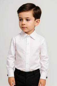 Flamingo Boys Double Cuff Classic Collar White Formal Kids Shirt with Cufflinks - Picture 1 of 8
