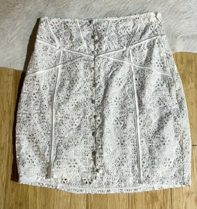 For Love And Lemons Eyelet Skirt White Women’s Buttons With Beaded Bows Size S - Picture 1 of 4